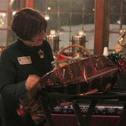 Andrea Stidsen examines a basketful of goodies